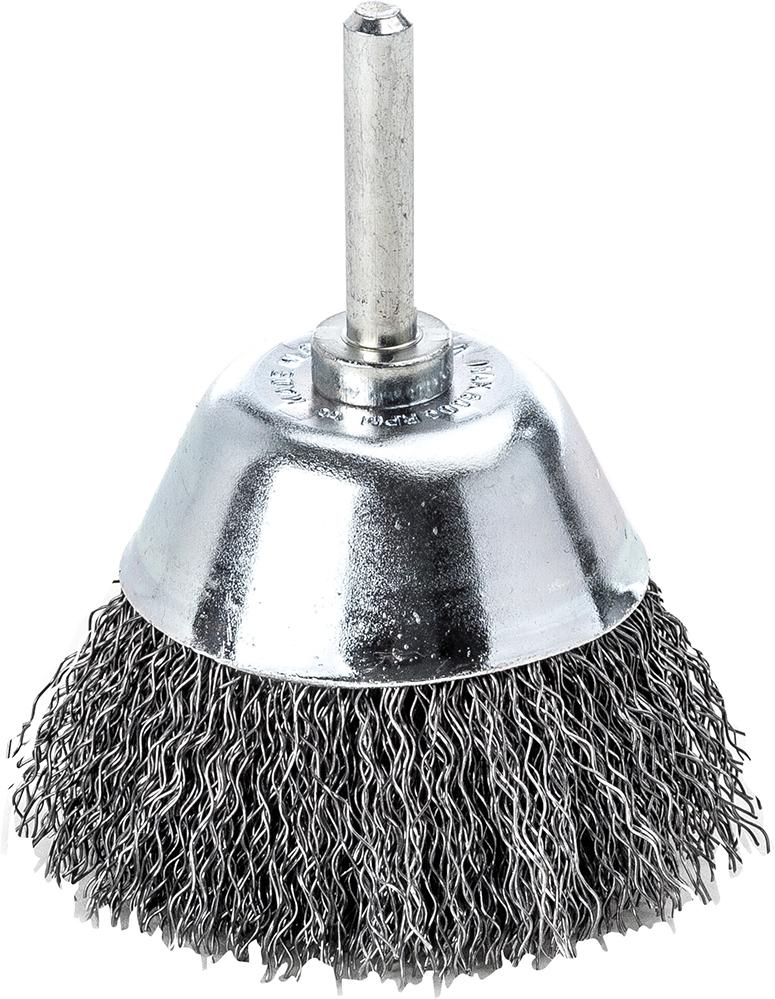 CEPILLO DE COPA DE ACERO ONDULADO CON VÁSTAGO 6MM LESSMANN