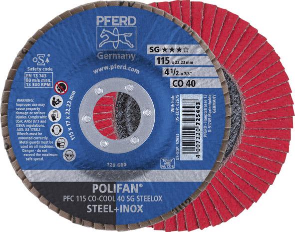 DISCO DE LÁMINAS CÓNICO CERÁMICO POLIFAN CO-COOL SG STEELOX PFERD