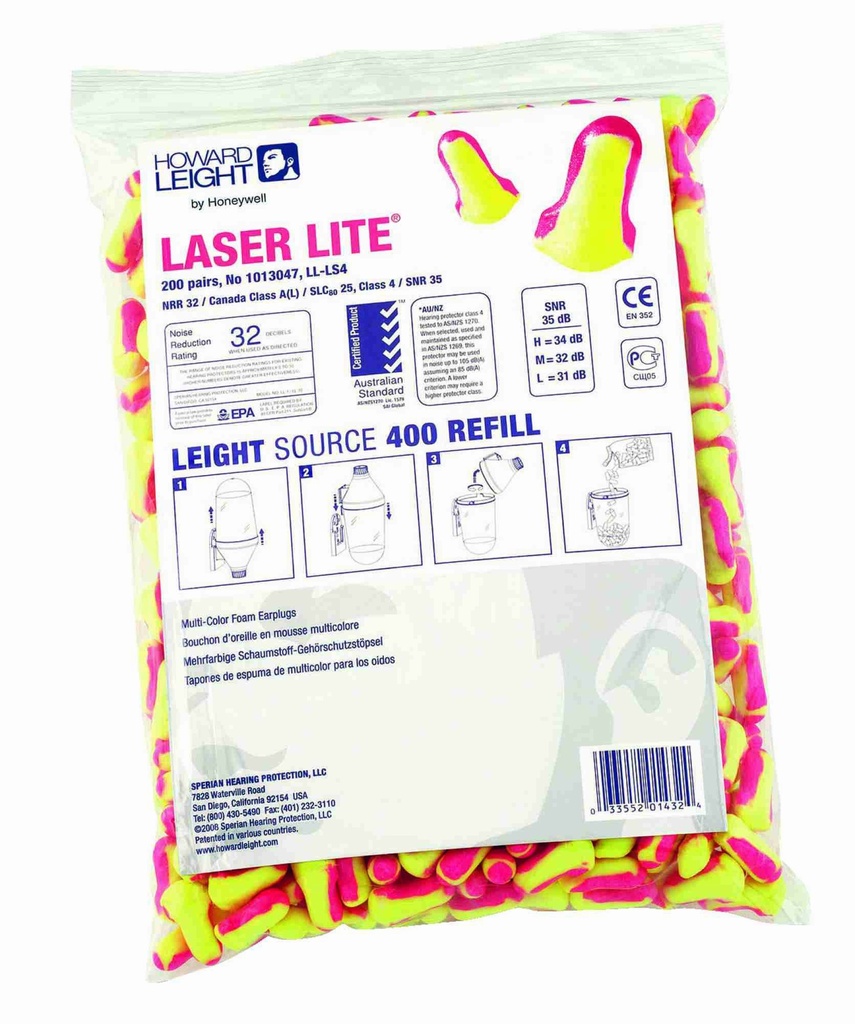 TAPONES LASER LITE RECAMBIO DISPENSADOR LS-400, BOLSA 200 PARES.(SNR35)