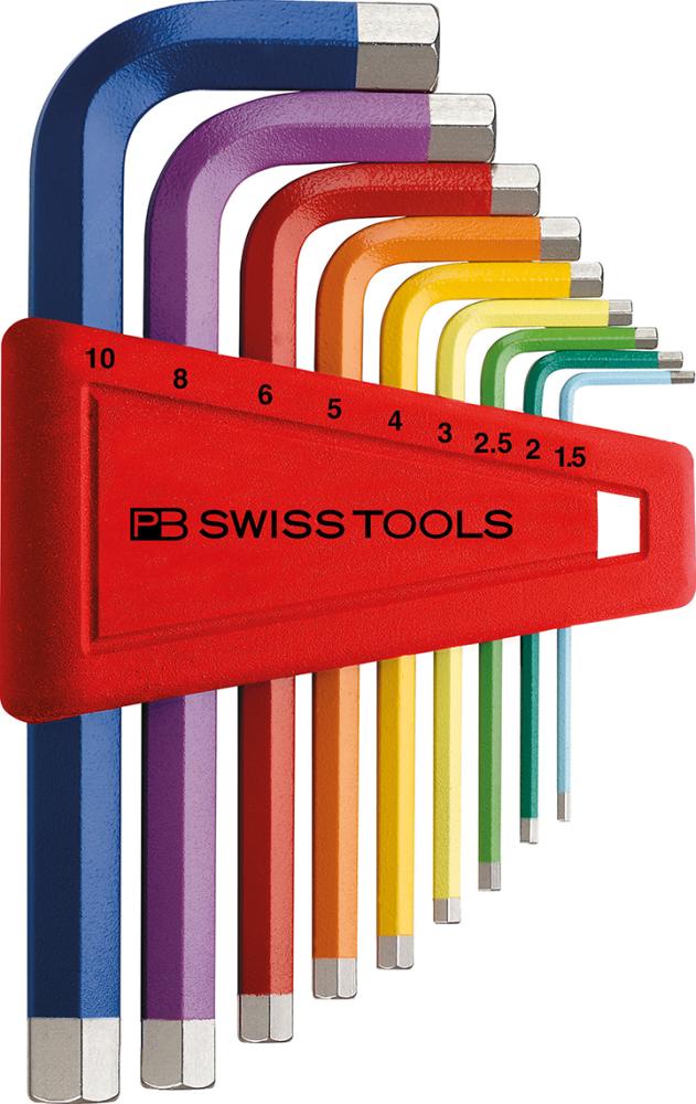 JUEGO LLAVES ALLEN EN SOPORTE PLÁSTICO 9 PIEZAS, 1,5-10MM RAINBOW PB SWISS TOOLS