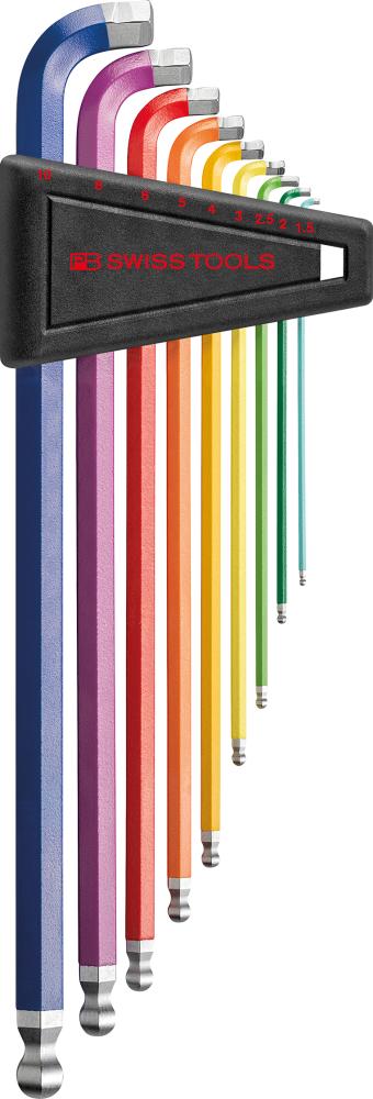 JUEGO LLAVES ALLEN JUEGO 9 PIEZAS 1,5-10 90-100º RAINBOW PB SWISS TOOLS