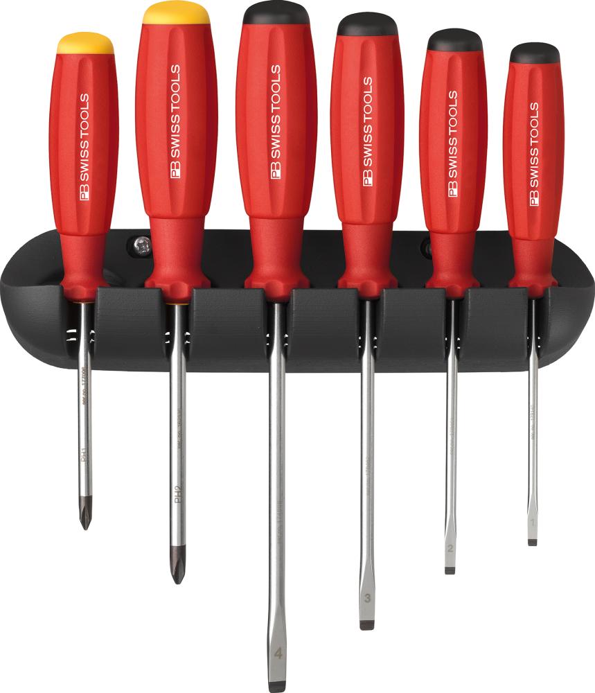 JUEGO DESTORNILLADORES 6 PIEZAS PLANO PH EN SOPORTE MURAL SWISSGRIP PB SWISS TOOLS