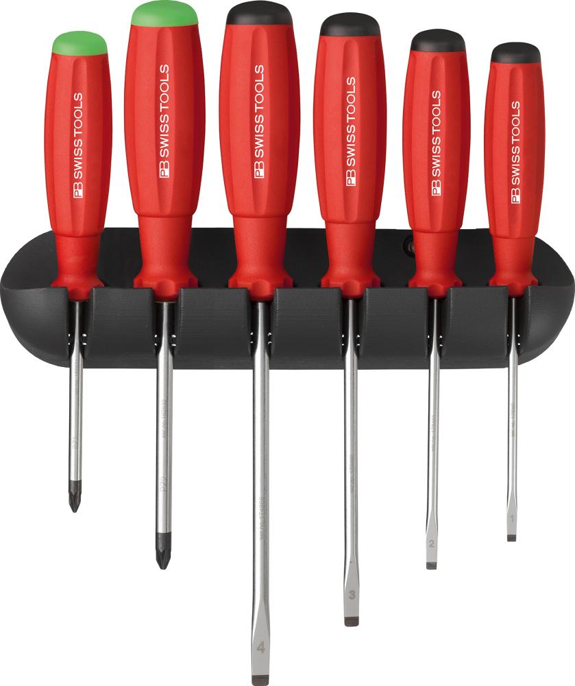 JUEGO DESTORNILLADORES 6 PIEZAS PLANO PZ EN SOPORTE MURAL SWISSGRIP PB SWISS TOOLS