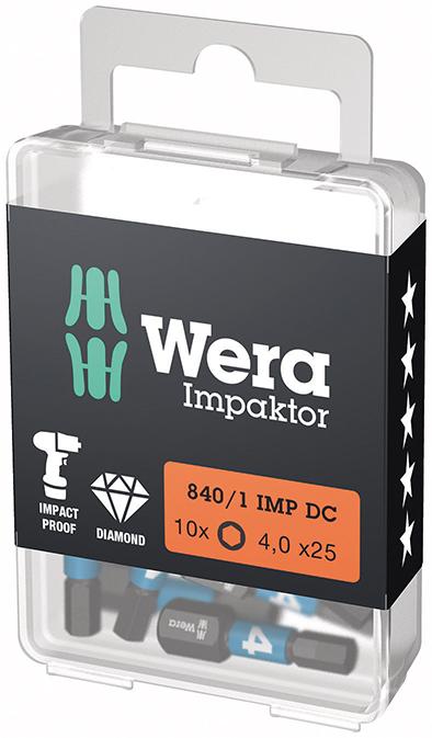 PUNTA IMPAKTOR 1/4" DIN 3126 C6,3 HEXAGONAL 25MM PAQUETE 10 UDS WERA