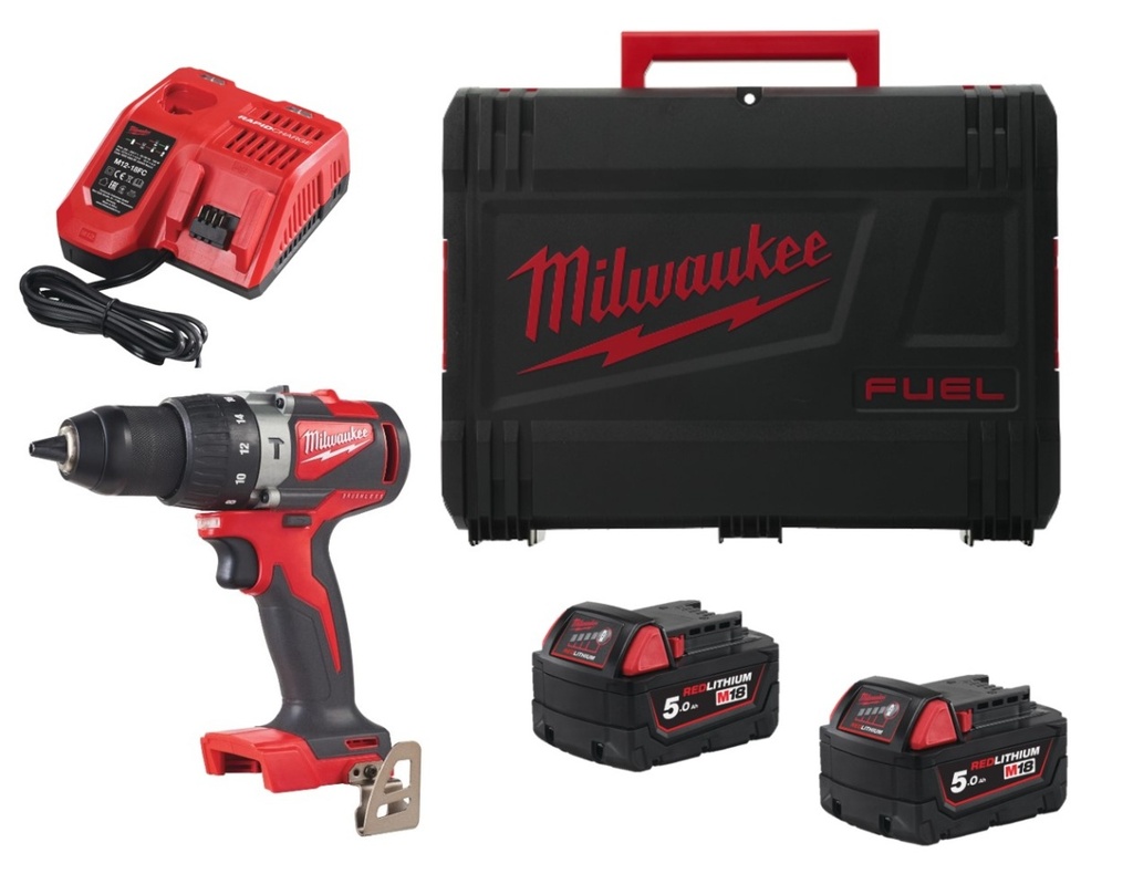 TALADRO PERCUTOR SIN ESCOBILLAS M18™ MILWAUKEE M18BLPD2-502X (2x 5 Ah)