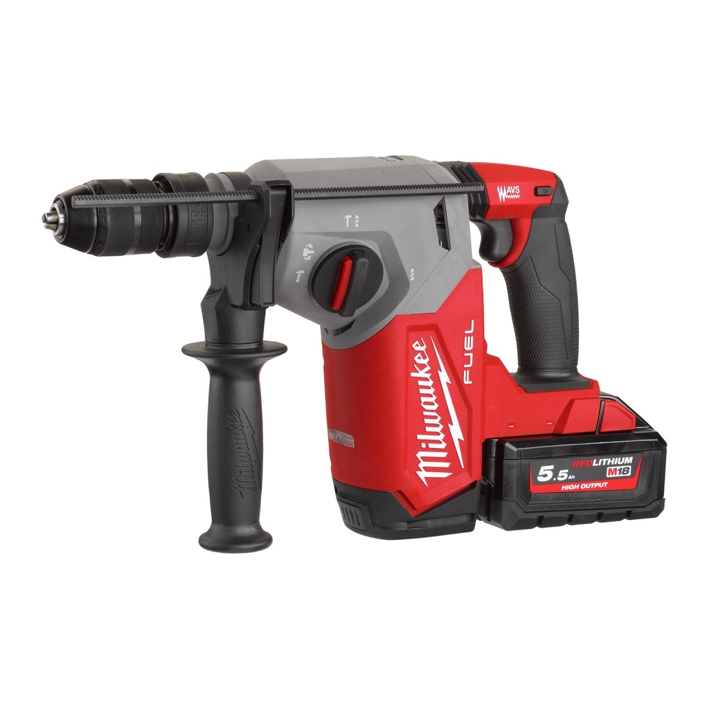 MARTILLO COMBINADO SDS-PLUS M18 FUEL™, 4 MODOS, 2,5J DE ENERGÍA DE IMPACTO, CAPACIDAD MÁXIMA 26MM, 0-1.330RPM, 0-4.800BPM, FIXTEC™, AUTOSTOP™. SE SUMINISTRA CON 2 BATERÍAS HIGH OUTPUT™ M18HB5.5 Y CARGADOR RÁPIDO M12-18FC, EN HD-BOX M18FHX-552X
