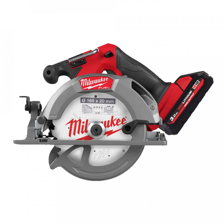 SIERRA CIRCULAR PARA MADERA M18 FUEL™, DIÁMETRO DEL DISCO 165MM, MÁXIMA PROFUNDIDAD DE CORTE 57MM, 6000RPM. SE SUMINISTRA CON 2 BATERÍAS M18HB3 Y CARGADOR RÁPIDO M12-18FC, EN HD-BOX M18FCS552-302X