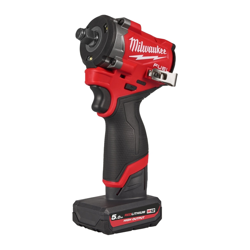 LLAVE DE IMPACTO SUBCOMPACTA M12 FUEL™, RECEPCIÓN 1/2" CON ANILLO DE FRICCIÓN, 4 MODOS, MÁXIMO PAR DE APRIETE 542NM Y 746NM DE DESAPRIETE. SE SUMINISTRA CON 2 BATERÍAS M12HB5 Y CARGADOR C12C, EN HD-BOX M12FCIWF12G3-502X