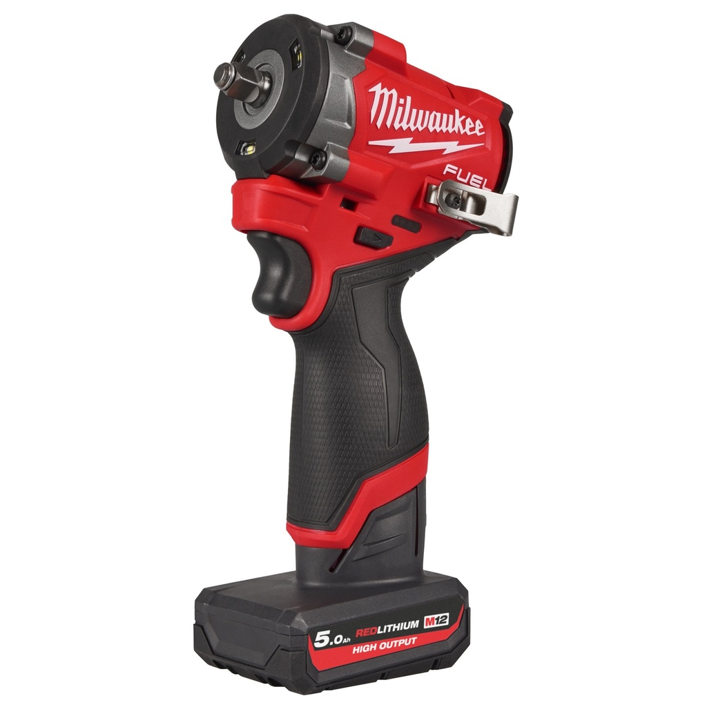 LLAVE DE IMPACTO SUBCOMPACTA M12 FUEL™, RECEPCIÓN 3/8" CON ANILLO DE FRICCIÓN, 4 MODOS, MÁXIMO PAR DE APRIETE 542NM Y 746NM DE DESAPRIETE. SE SUMINISTRA CON 2 BATERÍAS M12HB5 Y CARGADOR C12C, EN HD-BOX M12FCIWF38G3-502X