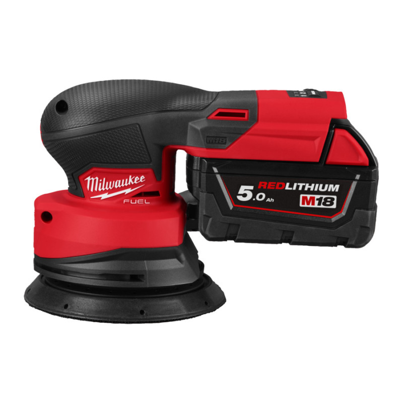 LIJADORA ROTORBITAL M18 FUEL™, 125MM, CON PLATO DE 125MM Y VELOCIDAD VARIABLE. ÓRBITA DE 2,5MM Y SISTEMA DE CÁMBIO RÁPIDO DE LA BASE SIN HERRAMIENTAS. SE SUMINISTRA CON 2 BATERÍAS M18B5 Y CARGADOR M12-18FC, EN HD-BOX M18FROS125-502X