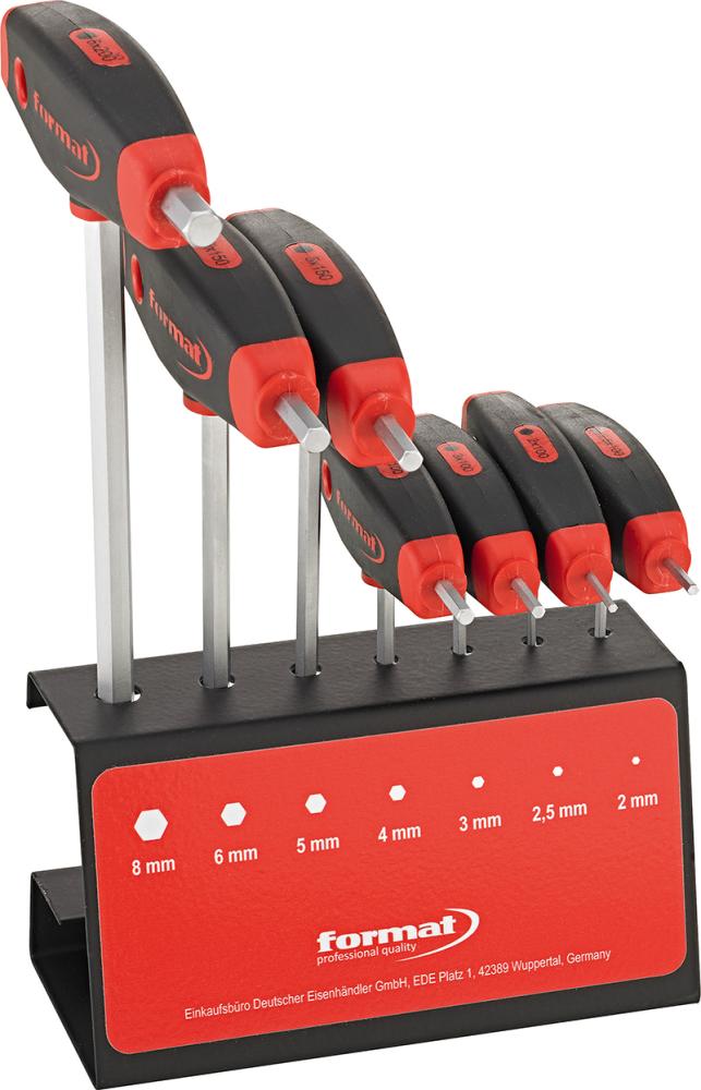 JUEGO DE DESTORNILLADORES CON MANGO EN T CON SALIDA LATERAL 7 PIEZAS, 2-8MM EN SOPORTE FORMAT