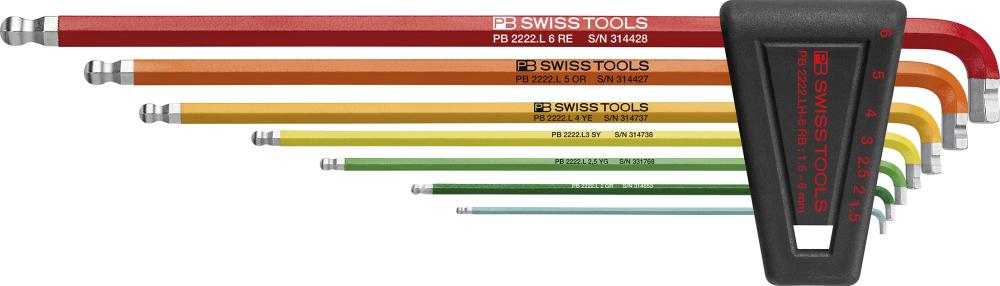 JUEGO LLAVES ALLEN JUEGO 7 PIEZAS 1,5-6 90-100º RAINBOW PB SWISS TOOLS
