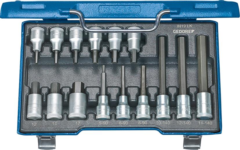 JUEGO PUNTAS PARA DESTORNILLADOR 1/2" HEMBRA HEXAGONAL 5-17MM DE 15 PIEZAS GEDORE