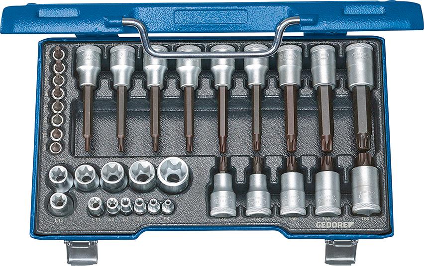LLAVE DE VASO CON PUNTA DE ATORNILLAR SURTIDO DE 34 PIEZAS 19 TX 20 GEDORE