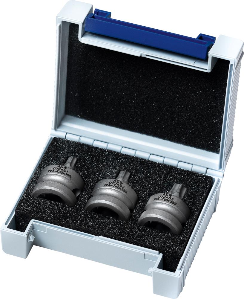 JUEGO LLAVES DE VASO CON PUNTA DE ATORNILLAR DE FUERZA 1/2" 3 PIEZAS T30-T50 SHORTY ASW