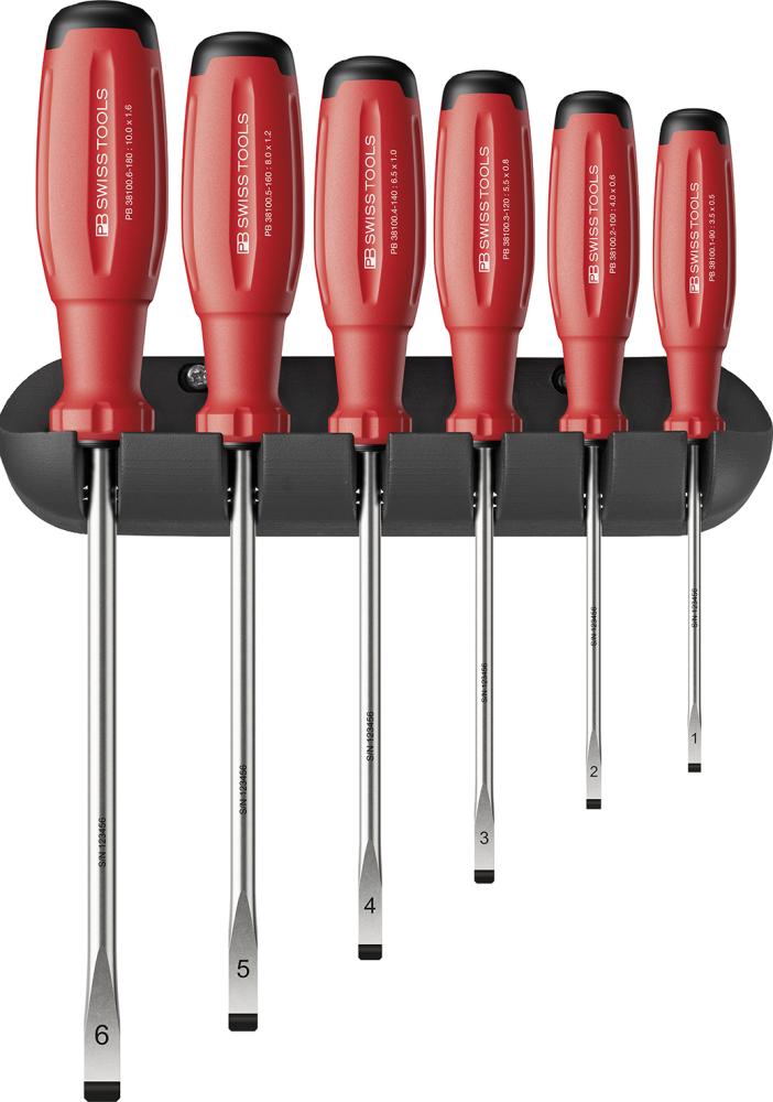 JUEGO DESTORNILLADORES 6 PIEZAS PLANO EN SOPORTE MURAL SWISSGRIP EVO PB SWISS