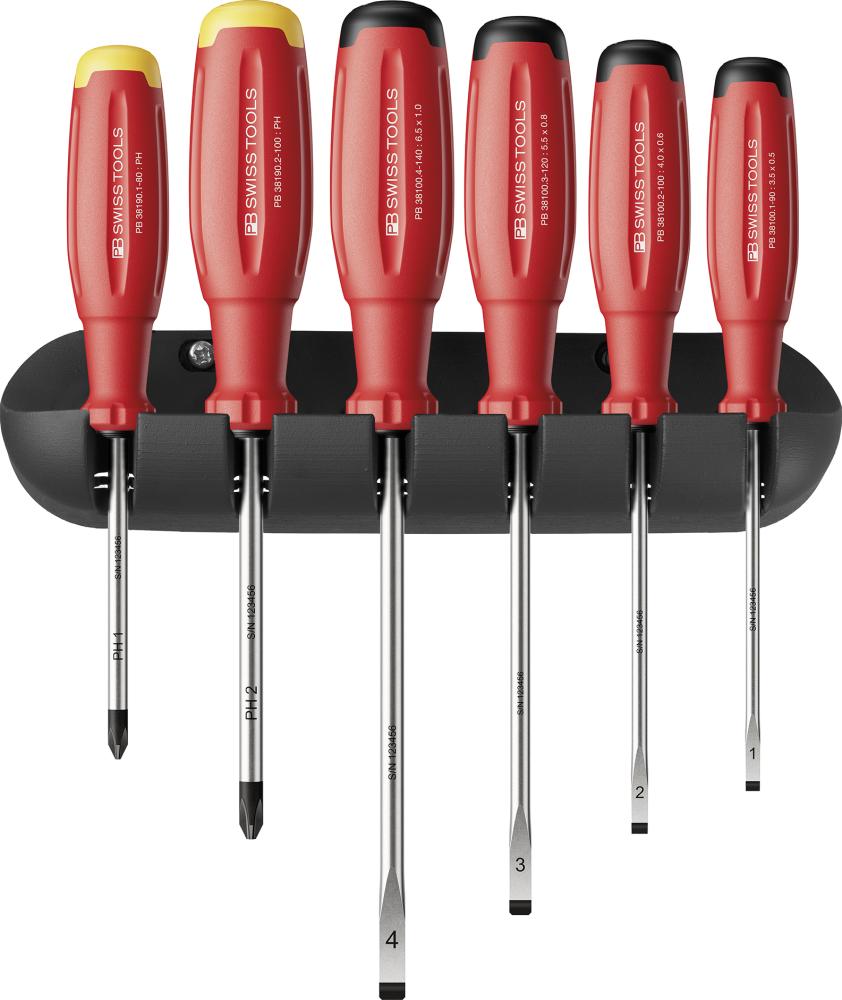 JUEGO DESTORNILLADORES 6 PIEZAS PLANO PH EN SOPORTE MURAL SWISSGRIP EVO PB SWISS