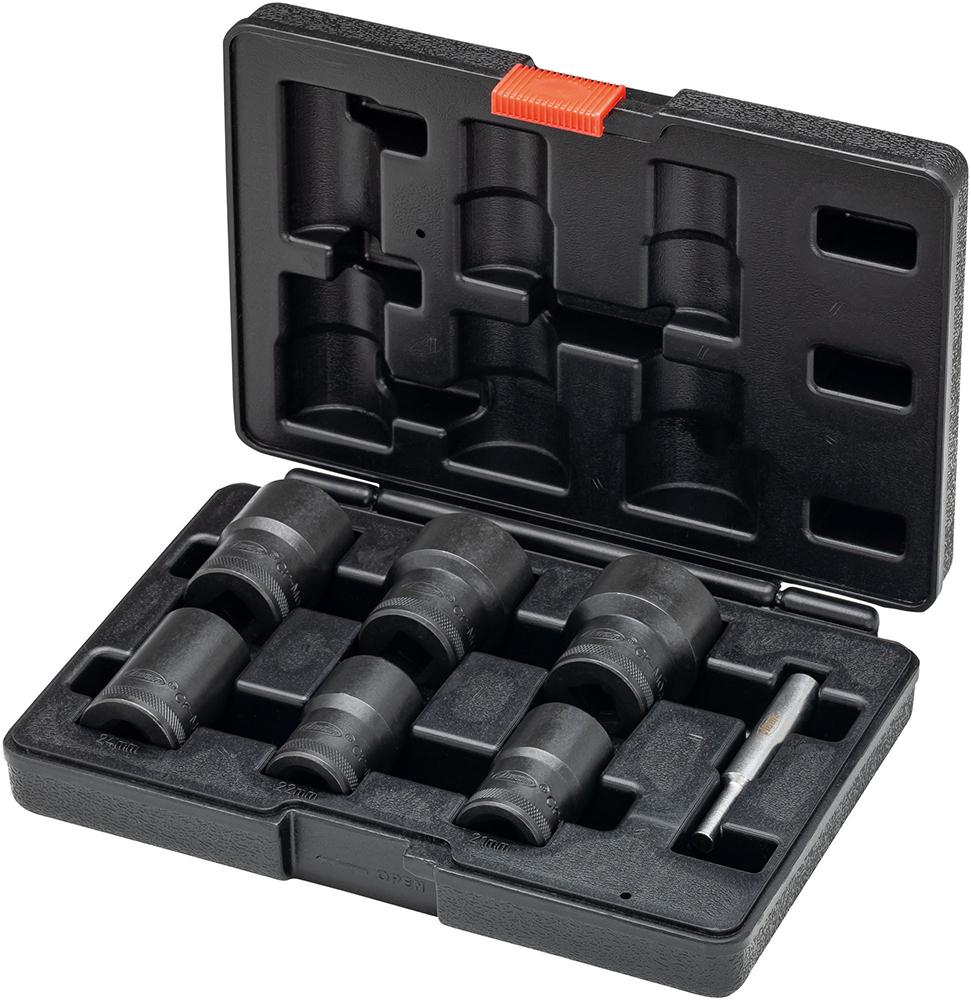 JUEGO DE EXTRACTORES DE TORNILLO C/RANURA ESPIRAL 1/2" CON EYECTOR 7 PIEZAS 21-32MM EN MALETÍN VIGOR