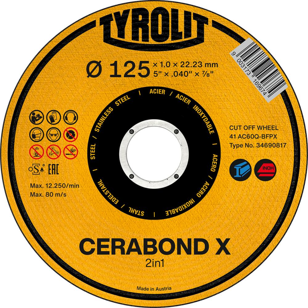 DISCO DE CORTE CERABOND RECTO ACERO+INOX TYROLIT