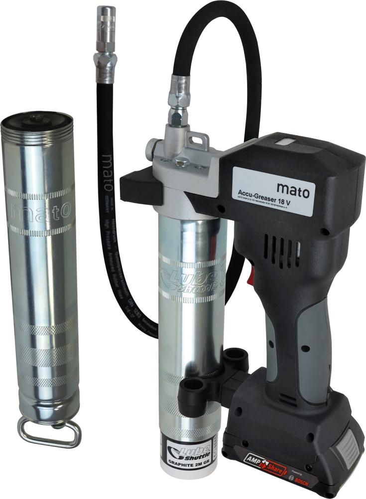 PISTOLA DE ENGRASAR A BATERÍA 18V/2AH PREMIUM-S-LS AMPSHARE CON CARGADOR Y BATERÍA MATO