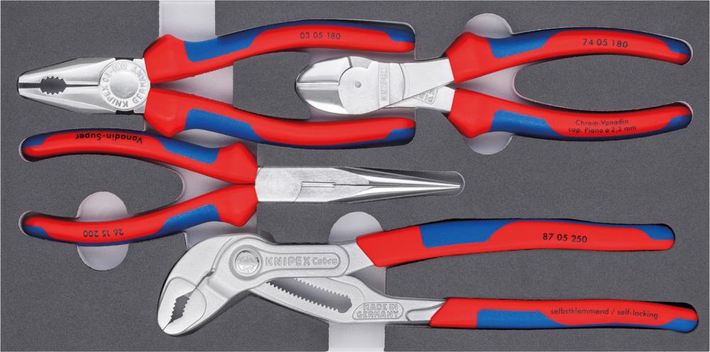 JUEGO DE ALICATES BASIC CROMADO C/REVESTIMIENTO INTERIOR ESPUMA 4 PZAS KNIPEX