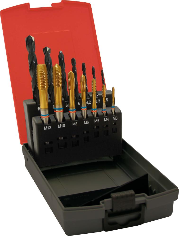 MACHOS ROSCAR A MAQUINA, JUEGO TANDEM DIN371HSSE- PM TIN TIPO N 6GFORMA B M3-M12+ BROCA