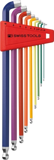 [7659611010] JUEGO LLAVES ALLEN JUEGO EN SOPORTE PLÁSTICO 9 PIEZAS 1,5-10MM 100º RAINBOW PB SWISS TOOLS