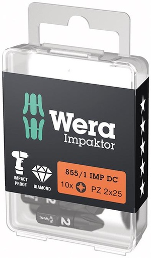 PUNTA IMPAKTOR 1/4" DIN 3126 C6,3 25MM PAQUETE 10 UDS WERA