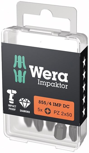 PUNTA IMPAKTOR 1/4" DIN 3126 E6,3 PZ 50MM PAQUETE 5 UDS WERA