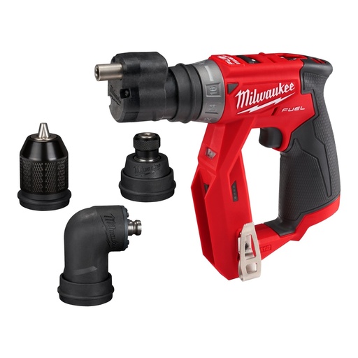 [P-1429 4933471332] TALADRO ATORNILLADOR MULTICABEZAL DE MONTADOR M12 FUEL™ CON PORTABROCAS DESMONTABLE, 2 VELOCIDADES, PAR MÁXIMO 34NM, LONGITUD 130MM. INCLUYE 4 CABEZALES: PORTABROCAS METÁLICO 10MM, DE EJE DESPLAZADO, ANGULAR Y 1/4" HEX. SE SUMINISTRA EN VERSIÓN CERO, SIN BATERÍAS NI CARGADOR, EN HD-BOX M12FDDXKIT-0X