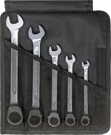 [7657960505] JUEGO DE LLAVES CARRACA REVERSIBLE 5PZAS 8-19MM, BOLSA ENROLLABLE STAHLWILLE