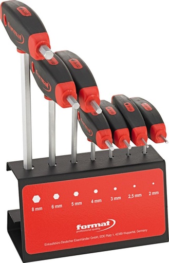 [7658990700] JUEGO DE DESTORNILLADORES CON MANGO EN T CON SALIDA LATERAL 7 PIEZAS, 2-8MM EN SOPORTE FORMAT