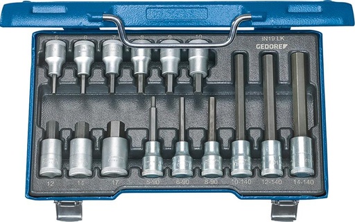 [7661270025] JUEGO PUNTAS PARA DESTORNILLADOR 1/2" HEMBRA HEXAGONAL 5-17MM DE 15 PIEZAS GEDORE