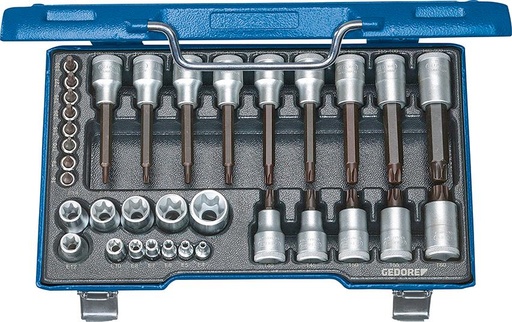 [7661280015] LLAVE DE VASO CON PUNTA DE ATORNILLAR SURTIDO DE 34 PIEZAS 19 TX 20 GEDORE