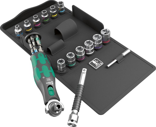 [7664000020] JUEGO CARRACA 3/8" CON DEPÓSITO ZYKLOP POCKET 27 UNIDADES WERA