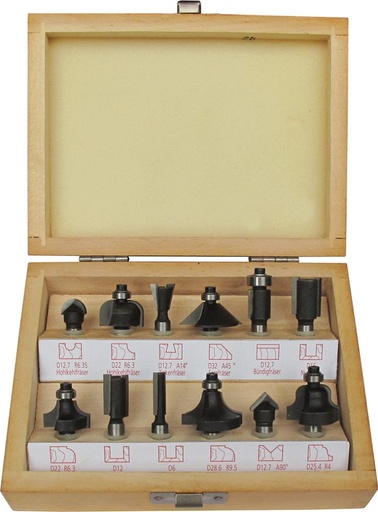 [7676890010] JUEGO DE FRESAS HW 12PZA. S8 EN CAJA DE MADERA FORTIS