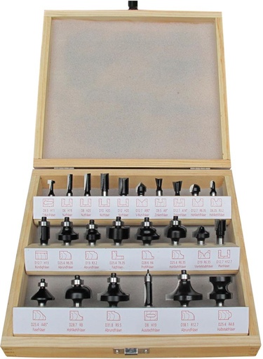 [7676890015] JUEGO DE FRESAS HW 24PZA. S8 EN CAJA DE MADERA FORTIS