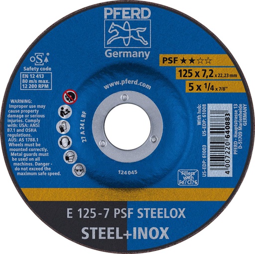 DISCO DE DESBASTE PARA ACERO INOXIDABLE PSF STEELOX PFERD