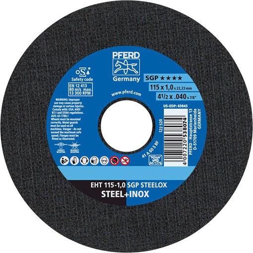 DISCO DE CORTE PARA ACERO INOXIDABLE SGP STEELOX PFERD